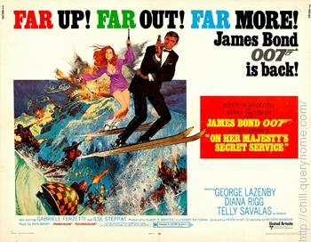 George Lazenby play James Bond in film On Her Majesty's Secret Service (1969).